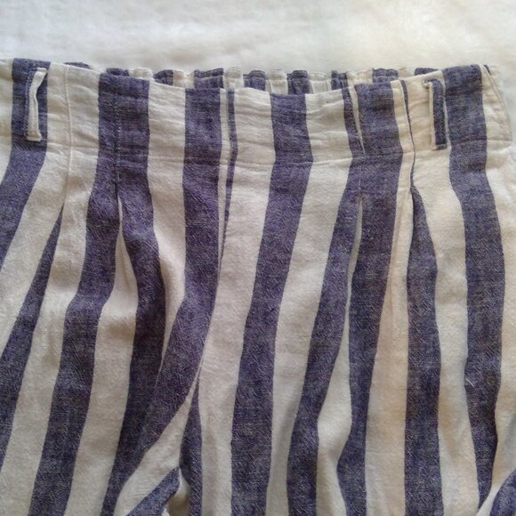 Charmed Heart Linen Pants Blend Blue & White Striped Pocketed Belt Looped Pants - Picture 10 of 10